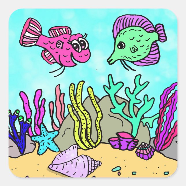 Tropical Under the Sea Scene Square Sticker (Front)