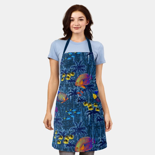 Tropical Underwater Garden Surrealistic Illustrati Apron (Worn)