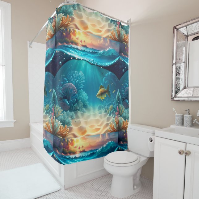 Tropical Underwater Landscape One Shower Curtain (In Situ)