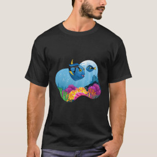 Tropical Underwater Life Hand Drawn Regal Blue Tan T-Shirt