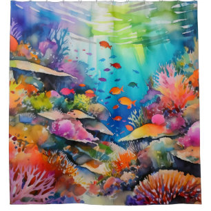 Tropical underwater reef art  shower curtain