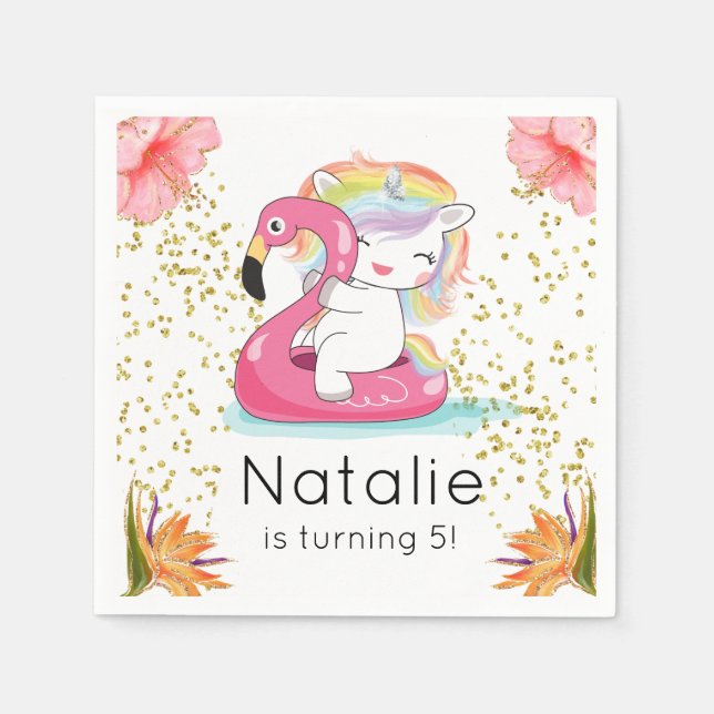 Tropical Unicorn Pool Party Napkin (Front)