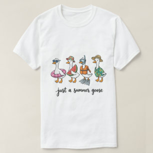 Tropical Vacation Birds - Just Summer Goose Quote T-Shirt