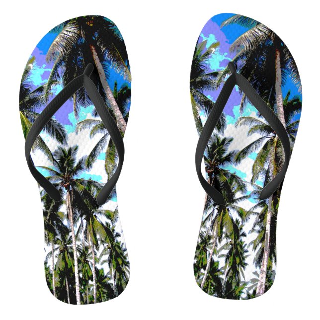 Tropical Vacation Palm Trees Design Flip Flops (Footbed)