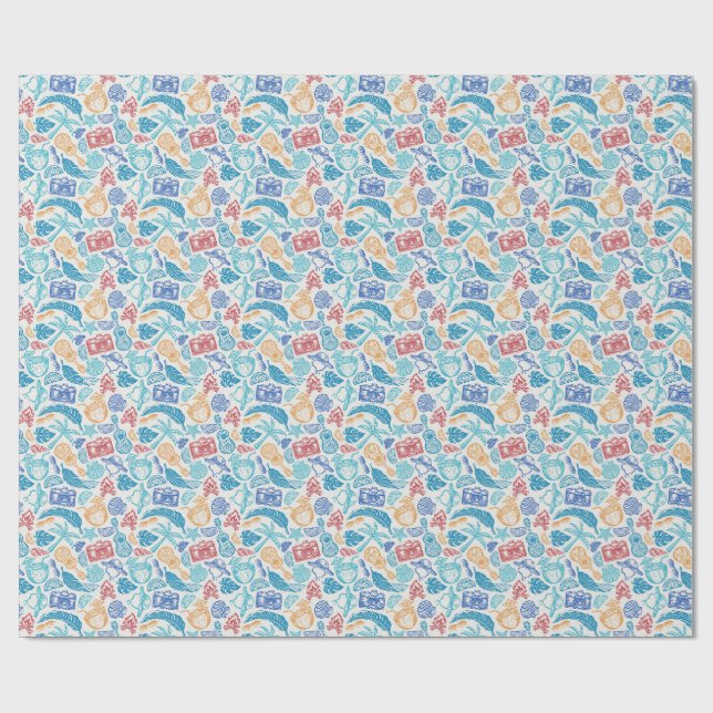 Tropical Vacation Pattern – Summer Travel Vibes Wrapping Paper (Flat)