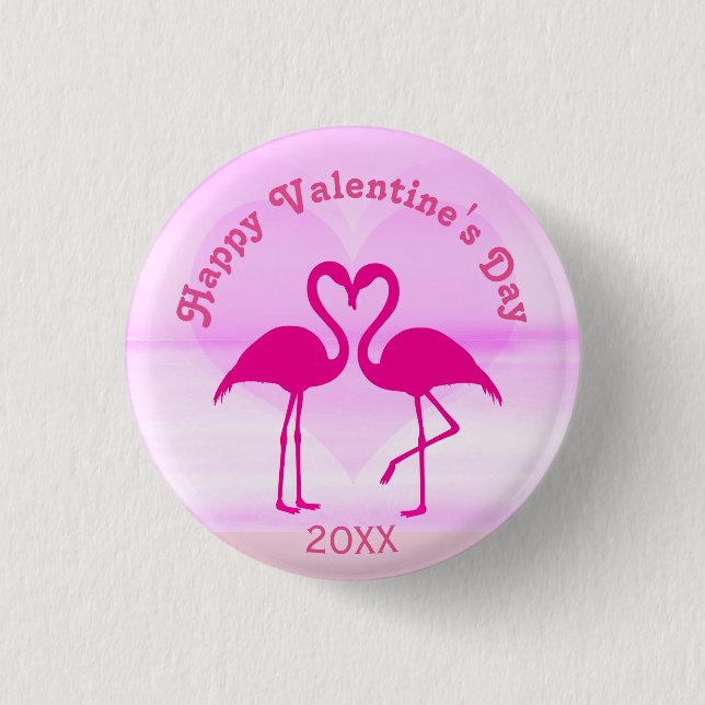 Tropical Valentines Day Flamingo Pink Custom Year 3 Cm Round Badge (Front)