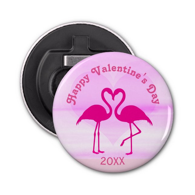 Tropical Valentines Day Flamingo Pink Custom Year Bottle Opener (Front)