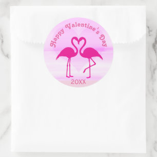 Tropical Valentines Day Flamingo Pink Custom Year Classic Round Sticker
