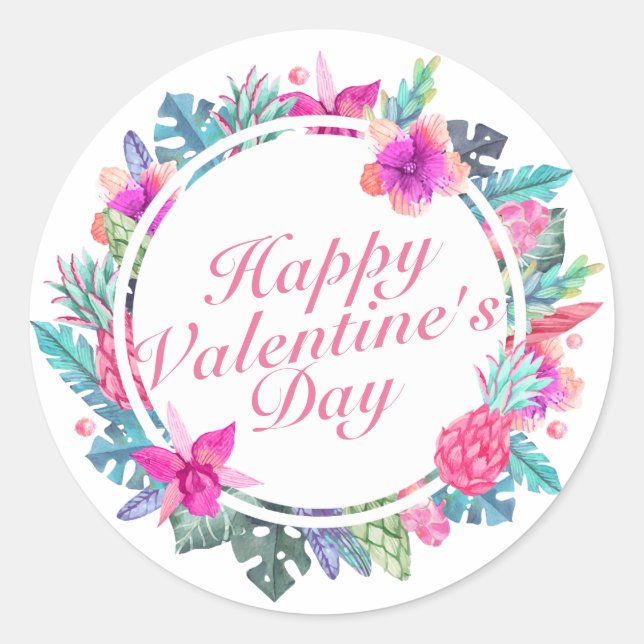 Tropical Valentine's Day Floral Frame Sticker (Front)
