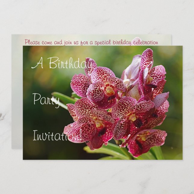 Tropical Vanda Orchid Cluster Birthday Invitation (Front/Back)
