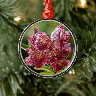 Tropical Vanda Orchid Cluster Metal Tree Decoration