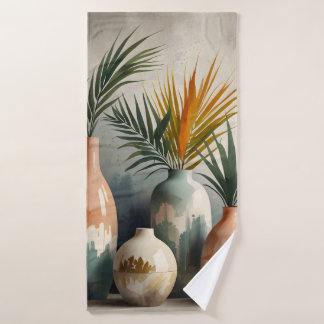 Tropical Vases in Watercolor Hues Bath Towel Set