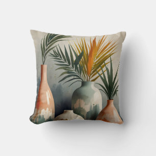 Tropical Vases in Watercolor Hues Cushion