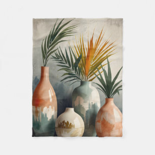 Tropical Vases in Watercolor Hues Fleece Blanket