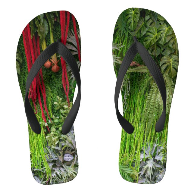 Tropical Vertical Garden Moss and Leaves Pattern Flip Flops (Footbed)