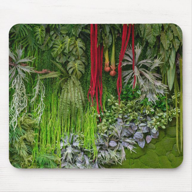 Tropical Vertical Garden Moss and Leaves Pattern Mouse Mat (Front)