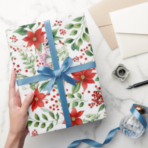 Tropical Vibe Christmas Poinsettia Pattern Wrapping Paper