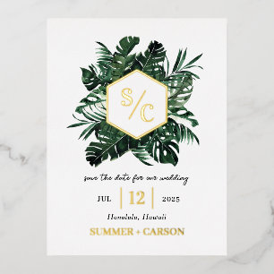 Tropical Vibe FOIL Wedding Save The Date Postcard