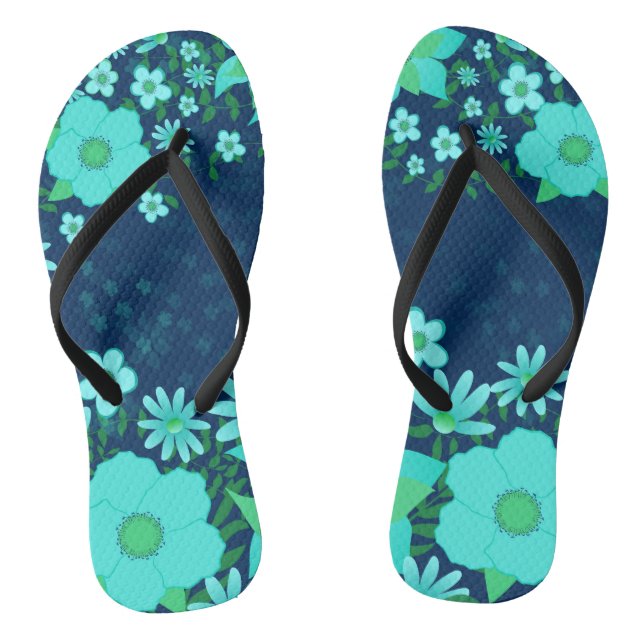 Tropical Vibe Navy And Turquoise Flip Flops (Footbed)