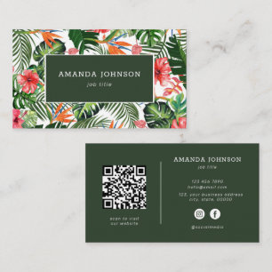Tropical Vibe QR Code Social Media Icons Elegant Business Card