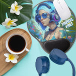 Tropical Vibes Blue White Female DJ Illustration Gel Mouse Mat<br><div class="desc">Tropical Vibes Blue White Female DJ Illustration Gel Mouse Pad. Get tropical with this stylish and cool design featuring a female DJ with blue hair surrounded by tropical foliage. Add a little jungle funk to your home office with this colourful mouse pad, Personalise it with your name and make it...</div>