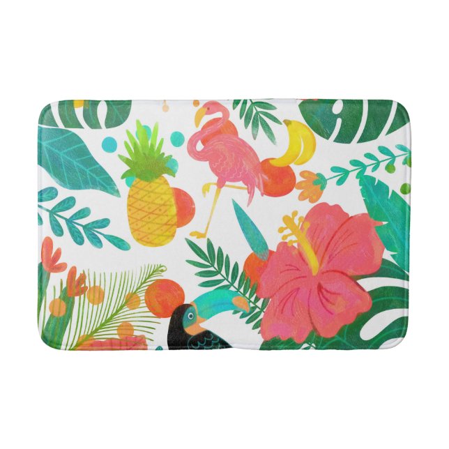Tropical Vibes Floral Leaves Summer Chic Bath Mat (Front)