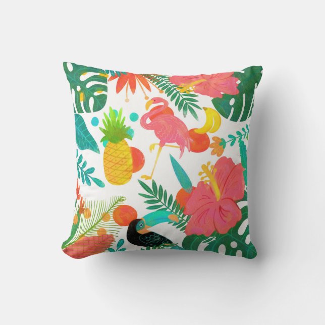 Tropical Vibes Floral Leaves Summer Chic Cushion (Front)