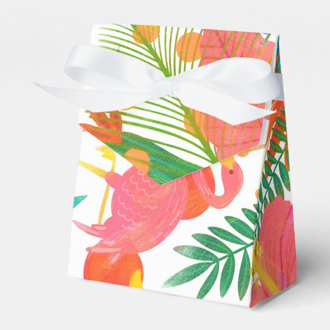 Tropical Vibes Floral Leaves Summer Luau Party Favour Box (Front Side)