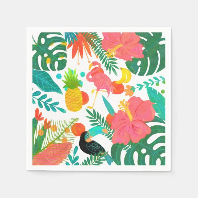 Tropical Vibes Floral Leaves Summer Luau Party Napkin (Front)