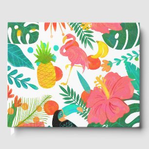 Tropical Vibes Floral Leaves Summer Luau Wedding Guest Book