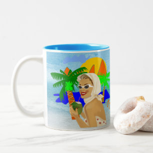 Tropical Vibes Lady  Two-Tone Coffee Mug