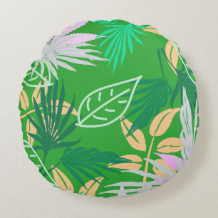 Tropical Vibes Leaves Plants Round Cushion