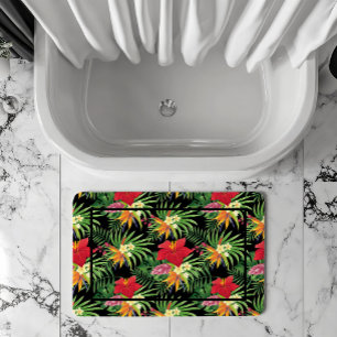 Tropical Vibrant Colourful Flowers Pattern Bath Mat