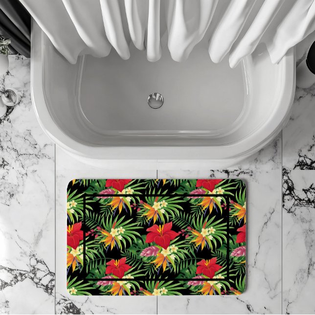 Tropical Vibrant Colourful Flowers Pattern Bath Mat (Creator Uploaded)