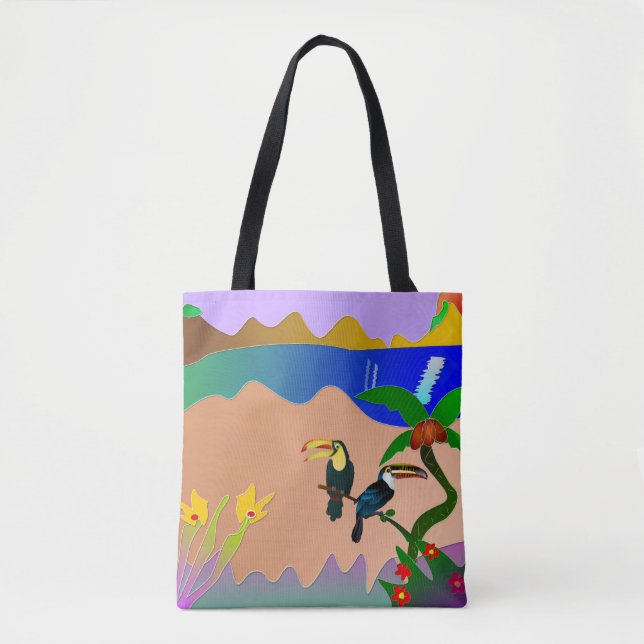 Tropical Vibrant Garden Toucans Tote Bag (Front)