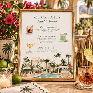 Tropical Villa Watercolor Signature Cocktails Poster