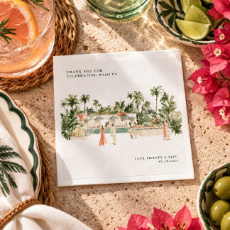 Tropical Villa Watercolor Wedding Celebration Napkin