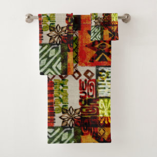 Tropical vintage 60s Hawaiian barkcloth Bath Towel Set