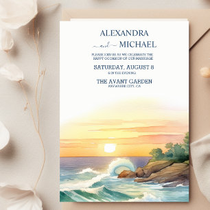 Tropical Vintage Beach Destination Wedding Invitation