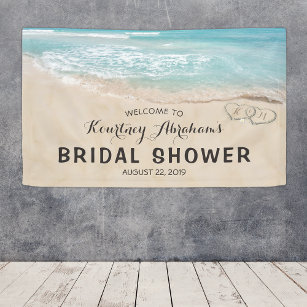 Tropical Vintage Beach Heart Shore Bridal Shower Banner