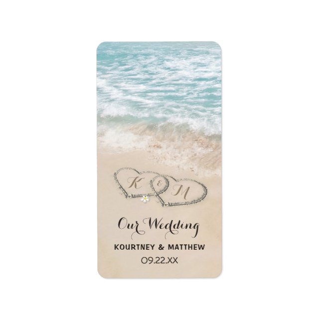 Tropical Vintage Beach Heart Shore Wedding Labels (Front)