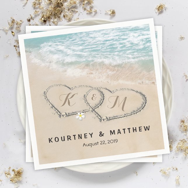 Tropical Vintage Beach Heart Shore Wedding Napkin (Creator Uploaded)