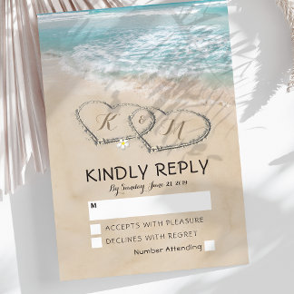 Tropical Vintage Beach Heart Shore Wedding RSVP Card