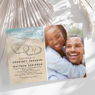 Tropical Vintage Beach Heart Wedding Photo Invitation