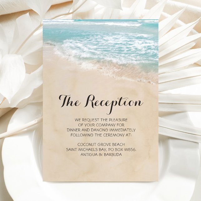 Tropical Vintage Beach Heart Wedding Reception Enclosure Card (Creator Uploaded)