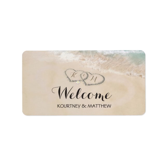 Tropical Vintage Beach Hearts in Sand Label (Front)