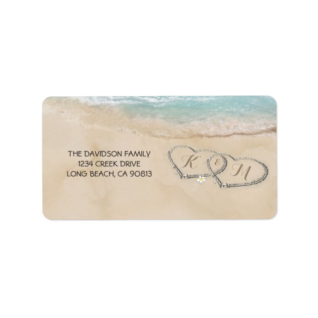 Tropical Vintage Beach Hearts in Sand Label (Front)