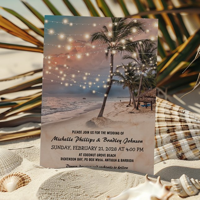Tropical Vintage Beach Lights Wedding Invitation (Creator Uploaded)
