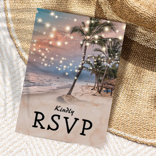 Tropical Vintage Beach Lights Wedding RSVP Invitation Postcard