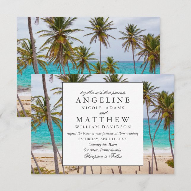 Tropical Vintage Beach Shore Palm Wedding Invitation (Front/Back)